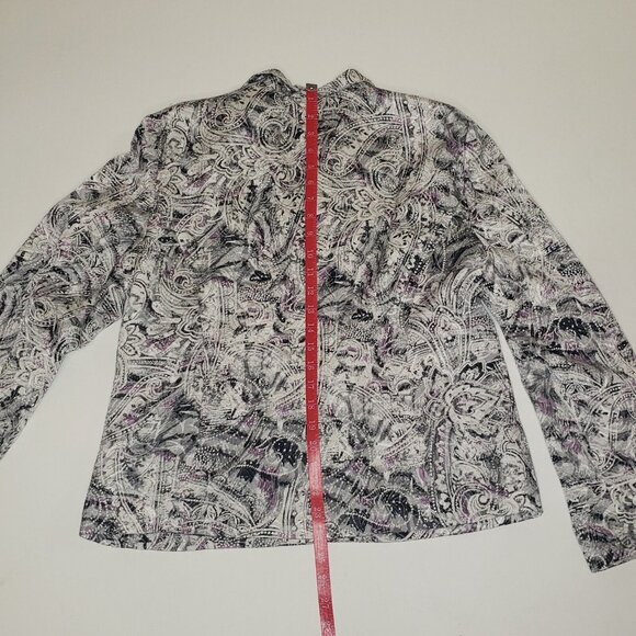 Chico's Parmenia Jacket Purple Pretty Print Silk Beaded Appliques Size 2 Large - Picture 9 of 16